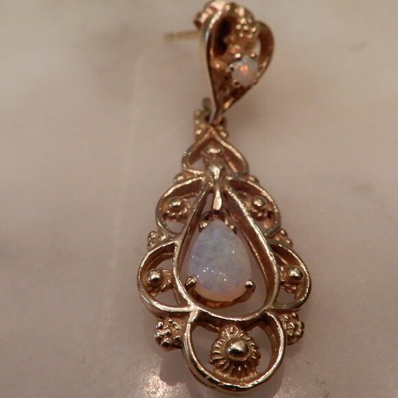 Single 14K Yellow Gold and Opal Dangle Earring - Picture 1 of 5